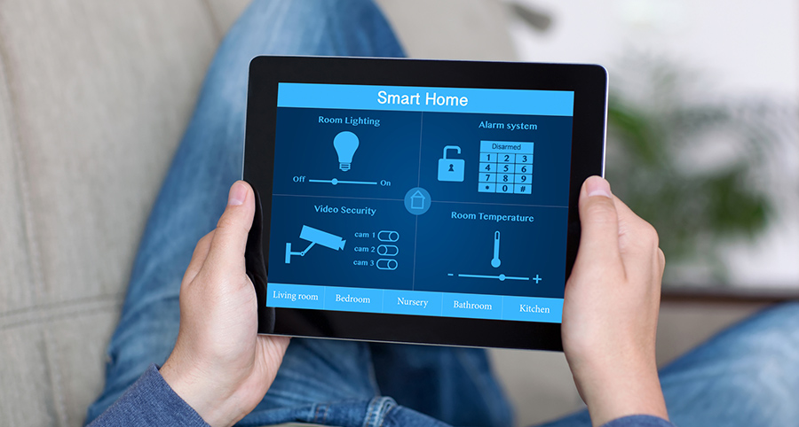 The ability to access and control security components from a mobile device is one of the top smart home trends in San Bernardino. Close-up of smart home security app.